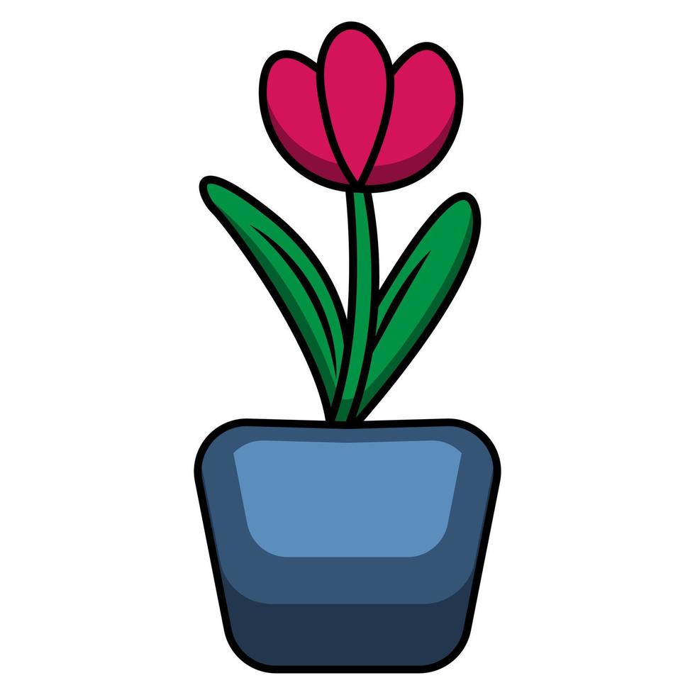 rode tulpen in bloempot geïsoleerd op wit. vector cartoon vlakke afbeelding.