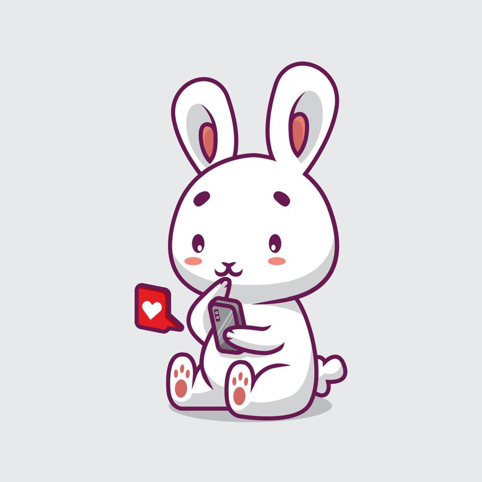 schattig konijn spelen telefoon cartoon afbeelding vector