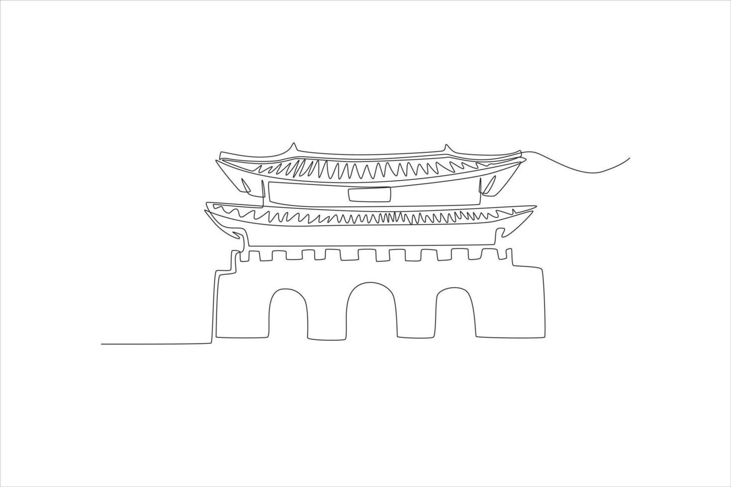 enkele een lijntekening gyeongbok paleis in seoul city. gelukkig chuseok-concept. doorlopende lijn tekenen ontwerp grafische vectorillustratie. vector