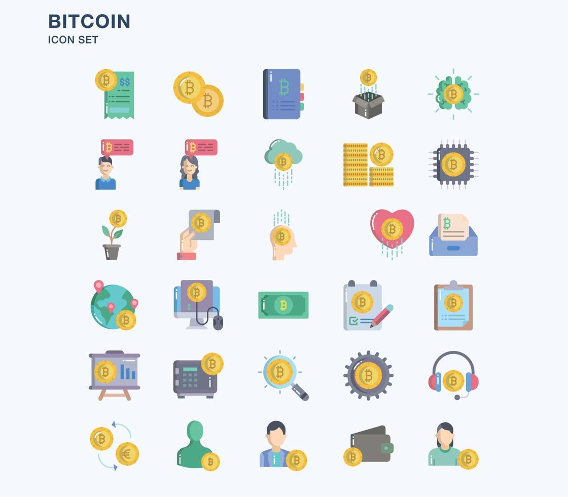 bitcoin en cryptocurrency platte pictogrammenset vector