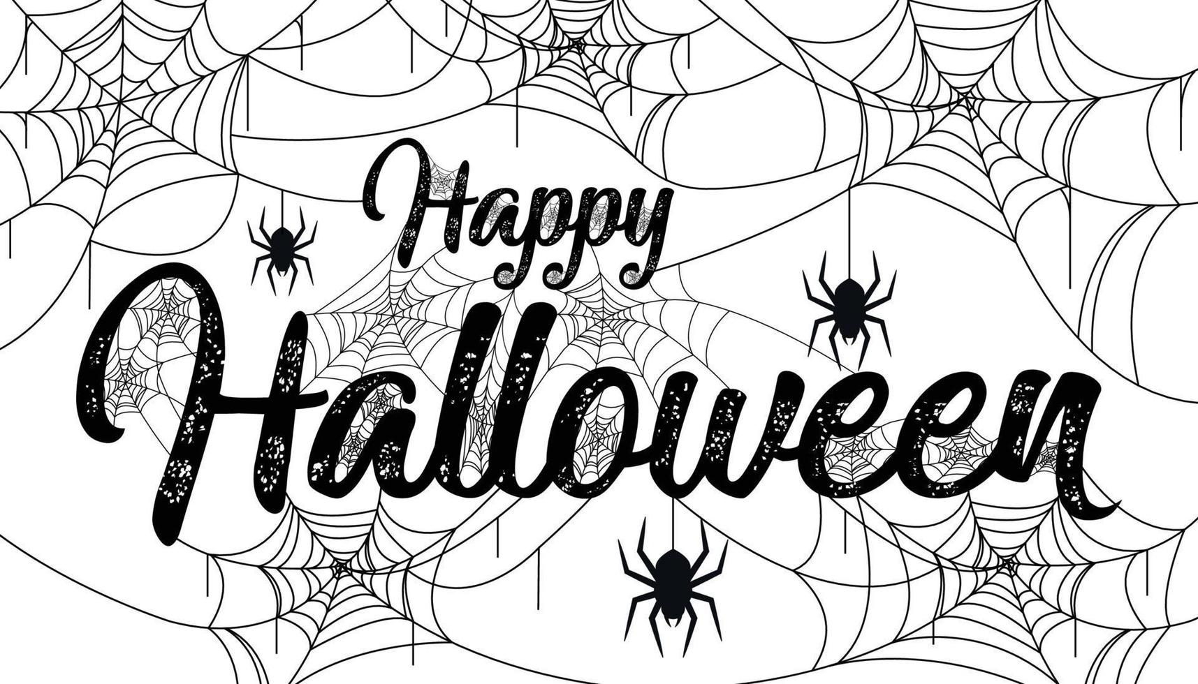 gelukkige halloween-belettering. handgeschreven kalligrafie met spinnenweb en vleermuizen voor wenskaarten, posters, banners, flyers en uitnodigingen. happy halloween-tekst, vakantieachtergrond vector