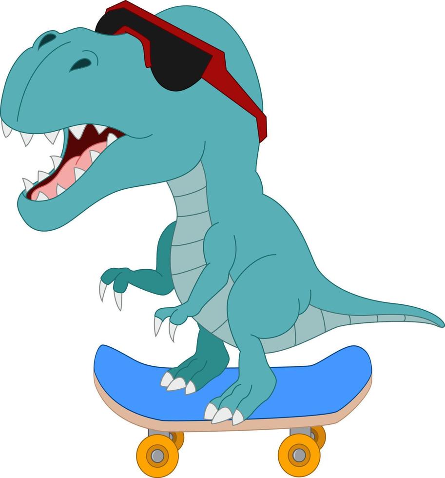 schattige blauwe dinosaurus cartoon spelen skateboard vector