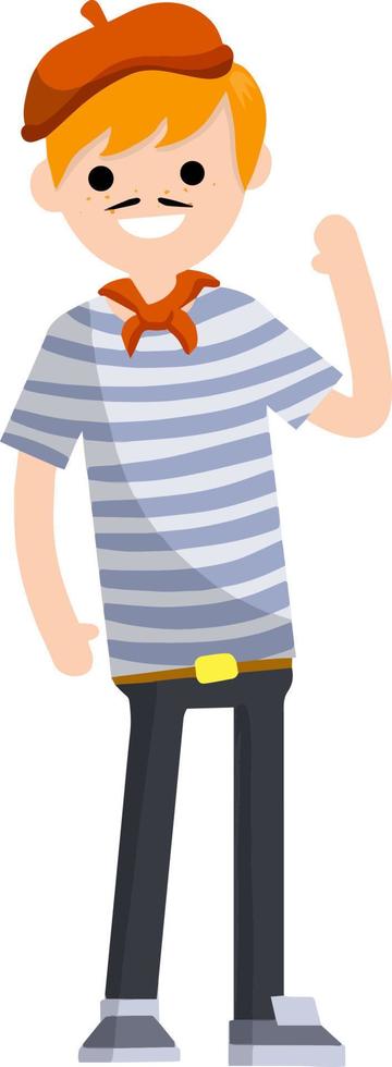 franse man in blauw gestreepte kleding vector