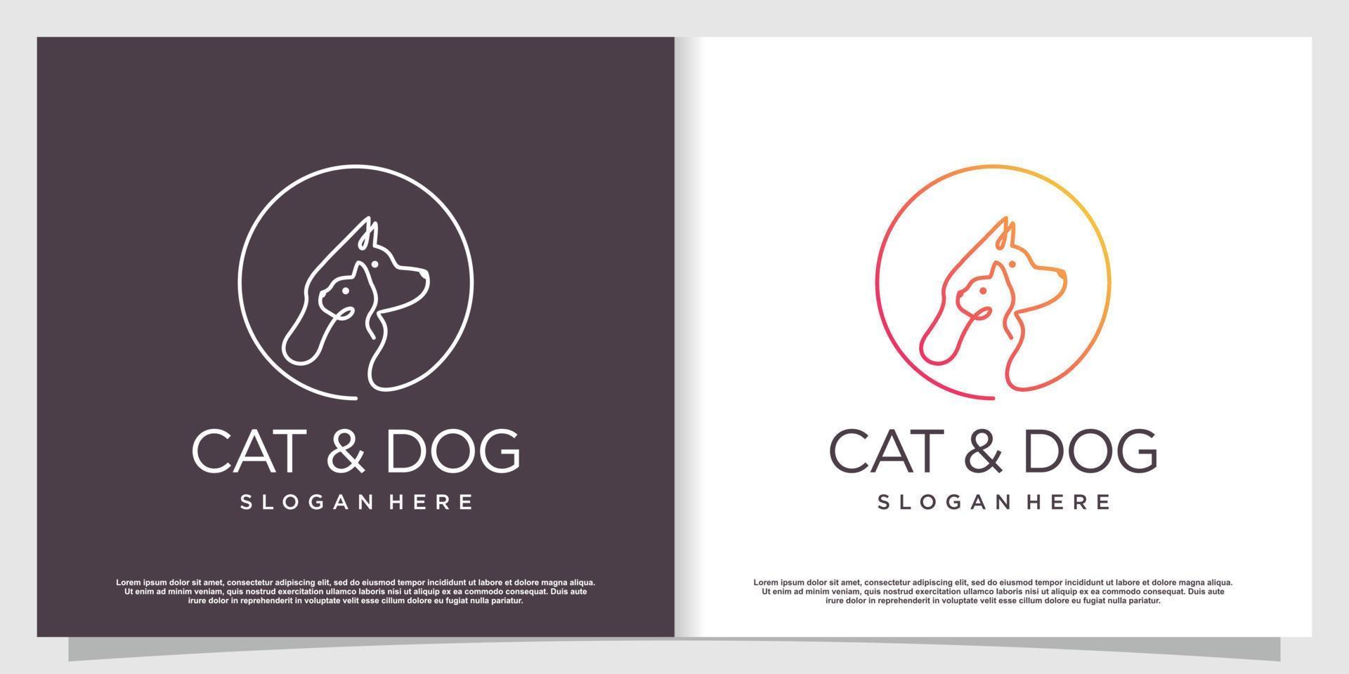 kat en hond pictogram logo-ontwerp met creatieve unieke stijl premium vector