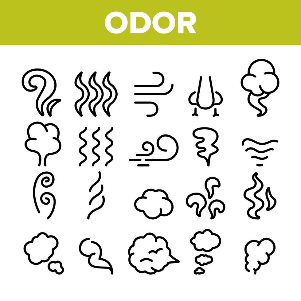 geur, rook, geur vector lineaire iconen set