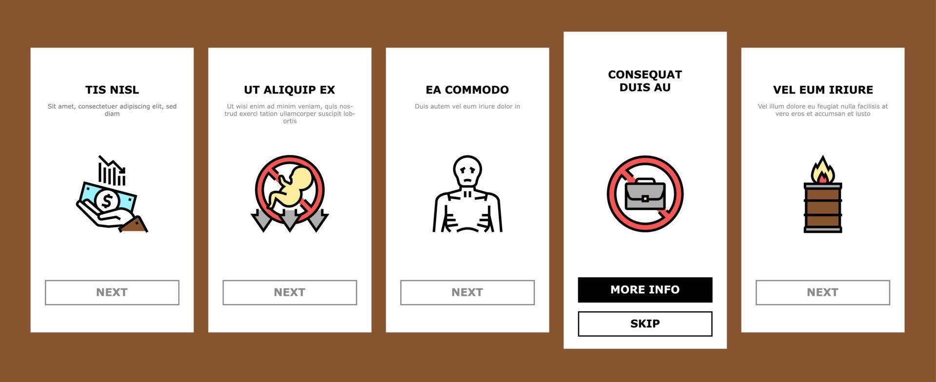 armoede armoede onboarding pictogrammen instellen vector
