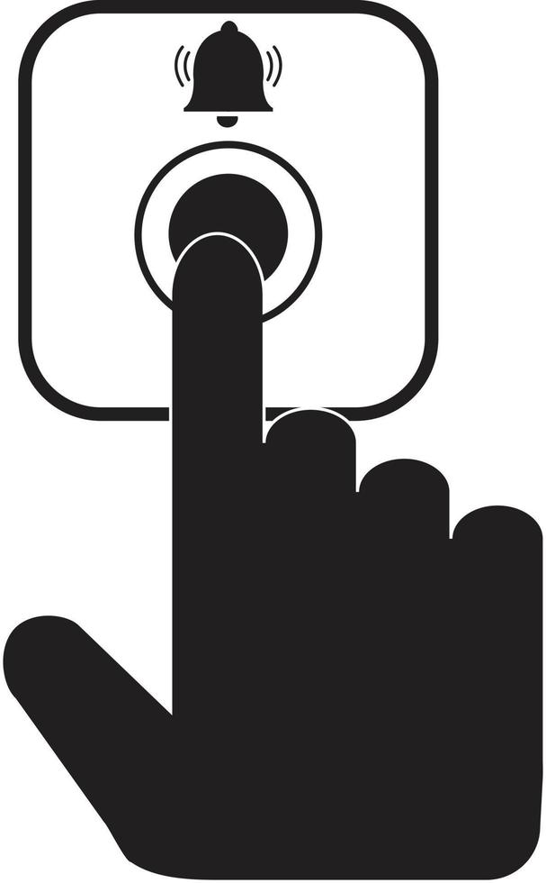 bel het pictogram van de deurbel op een witte achtergrond. vlakke stijl. hand duwen op de knop teken. door op het deurbelsymbool te drukken. vector