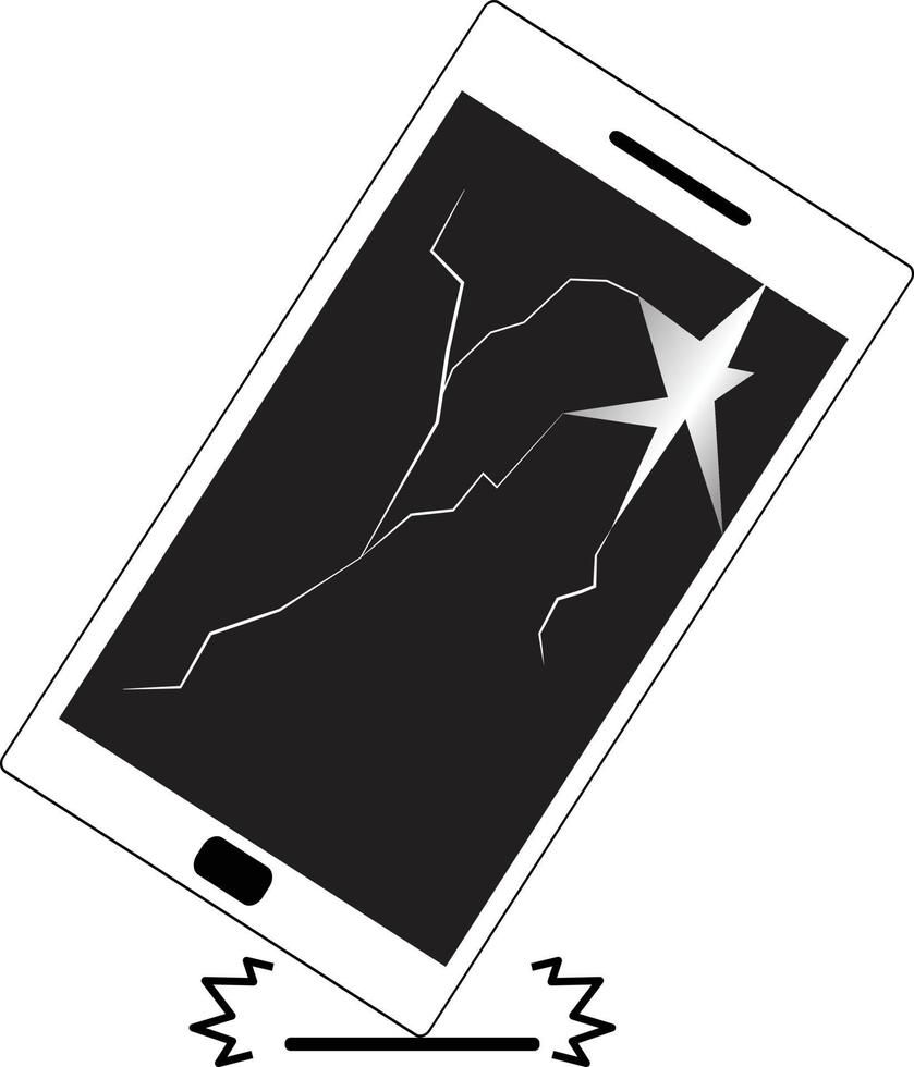 telefoon valt pictogram op witte achtergrond. gebroken scherm teken. telefoon valt op de grond symbool. scherm en display zijn gebarsten. vector