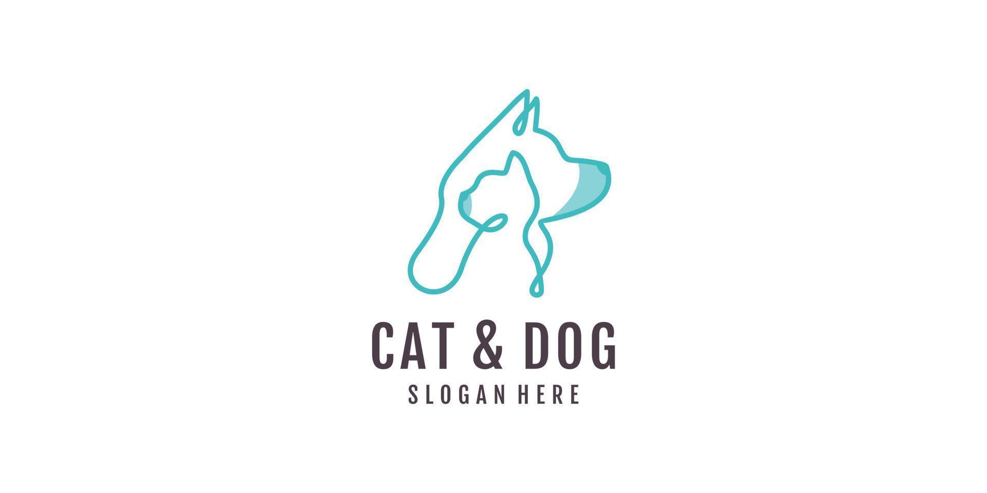 kat en hond pictogram logo-ontwerp met creatieve unieke stijl premium vector