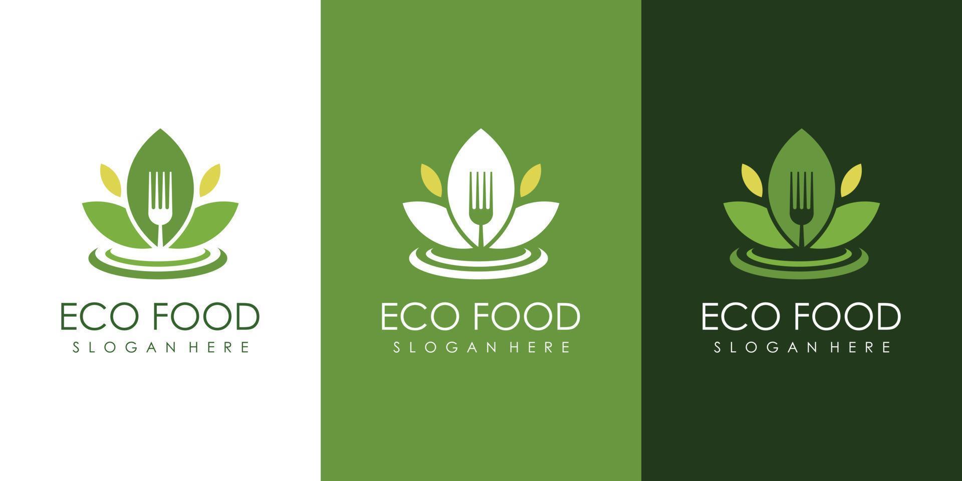 ecofood pictogram logo ontwerp met creatieve element organische stijl premium vector