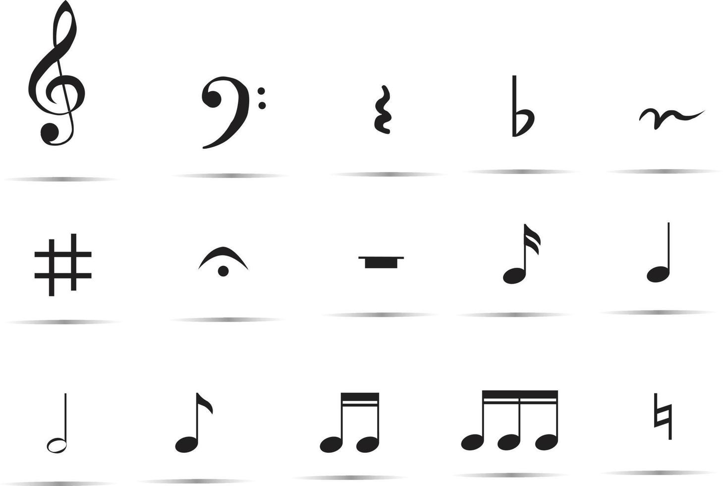 set van muzieknoten en symbolen. set van muziek notities op witte achtergrond. muziek noten collectie. vector