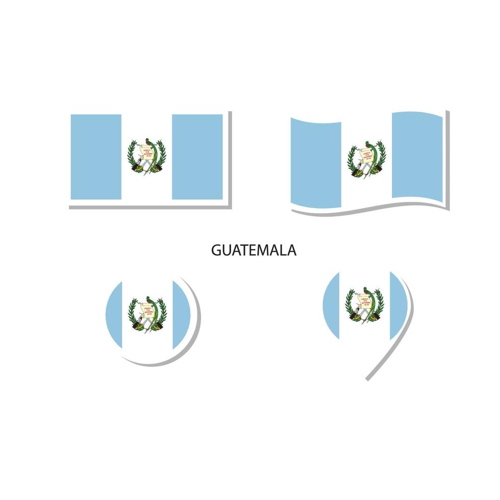 Guatemala vlag logo icon set, rechthoek plat pictogrammen, ronde vorm, marker met vlaggen. vector