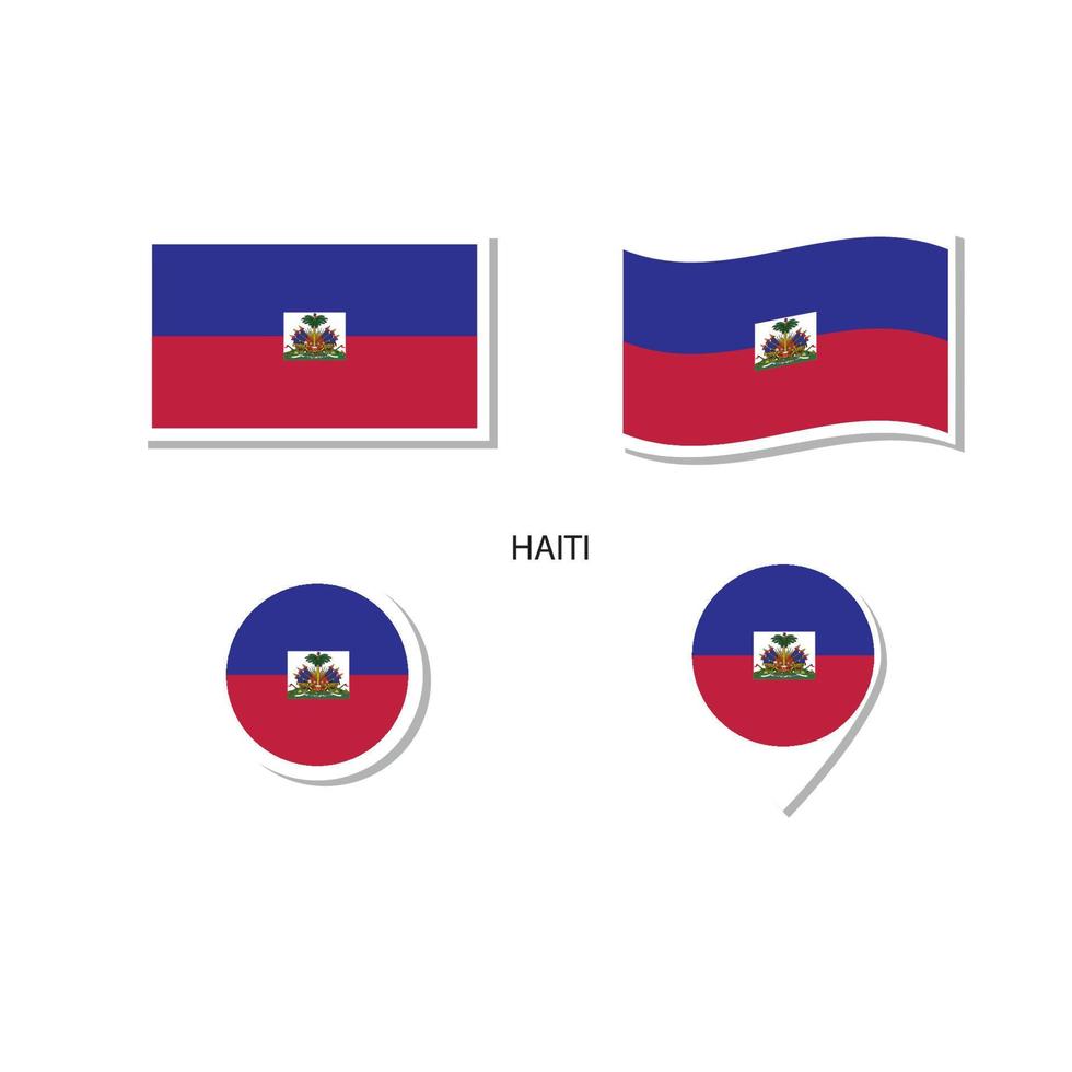 Haïti vlag logo icon set, rechthoek plat pictogrammen, ronde vorm, marker met vlaggen. vector