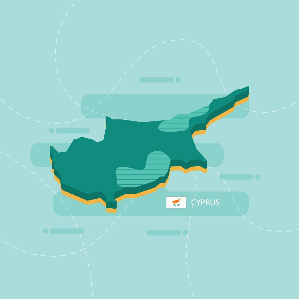 3D-vectorkaart van cyprus met naam en vlag van land op lichtgroene achtergrond en streepje. vector