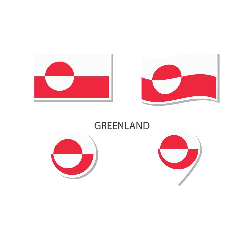 Groenland vlag logo icon set, rechthoek plat pictogrammen, ronde vorm, marker met vlaggen. vector