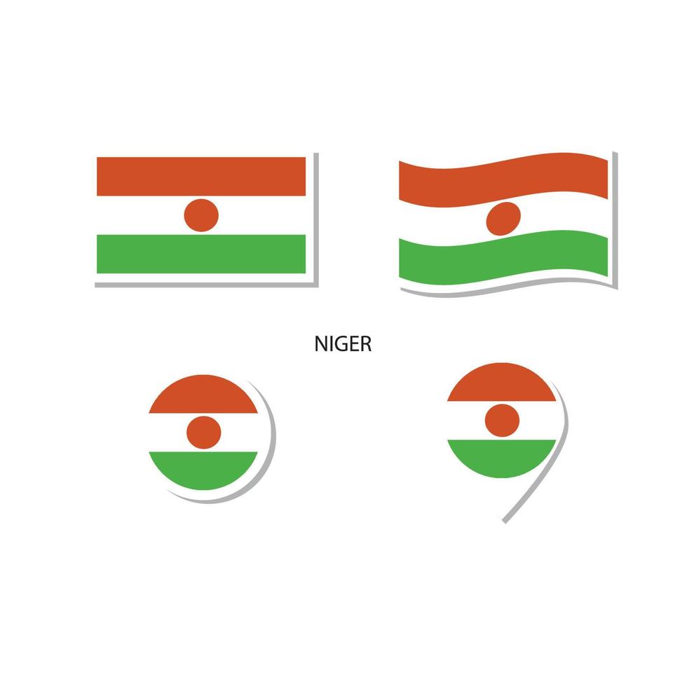 niger vlag logo icon set, rechthoek plat pictogrammen, cirkelvorm, marker met vlaggen. vector