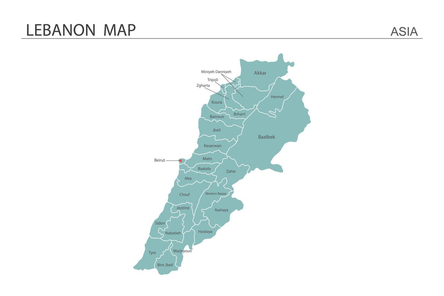 Libanon kaart vectorillustratie op witte achtergrond. kaart hebben alle provincies en markeer de hoofdstad van Libanon. vector