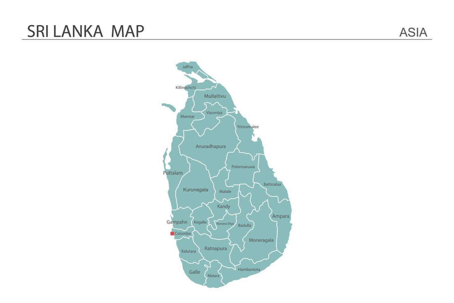 Sri Lanka kaart vectorillustratie op witte achtergrond. kaart hebben alle provincies en markeer de hoofdstad van Sri Lanka. vector