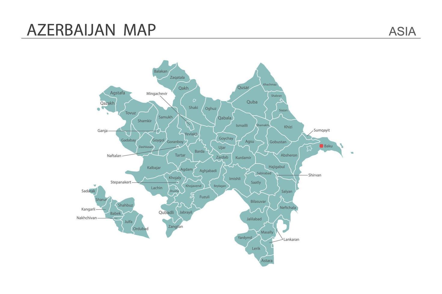 Azerbeidzjan kaart vectorillustratie op witte achtergrond. kaart hebben alle provincies en markeer de hoofdstad van azerbeidzjan. vector