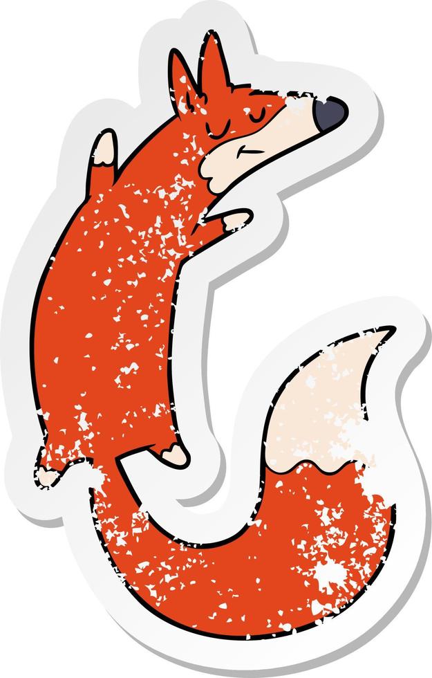 verontruste sticker van een cartoon springende vos vector