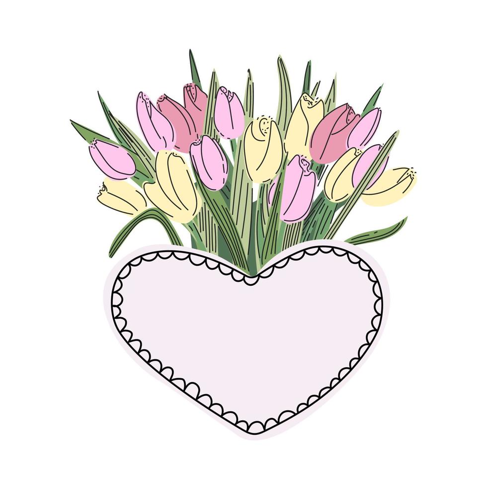 hartvormig frame met tulpen. vector