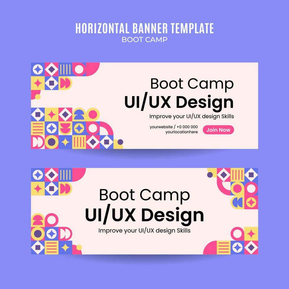 moderne geometrie - bootcamp-webbanner voor horizontale poster, banner, ruimte en achtergrond op sociale media vector