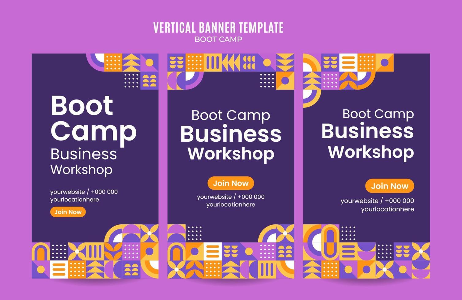 moderne geometrie - bootcamp-webbanner voor verticale poster, banner, ruimte en achtergrond op sociale media vector