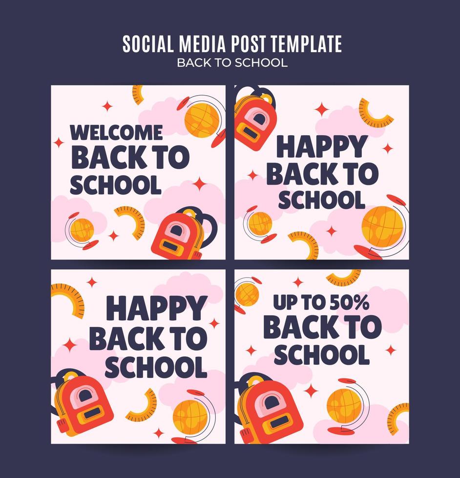 terug naar school webbanner voor sociale media vierkante poster, banner, ruimte en achtergrond vector