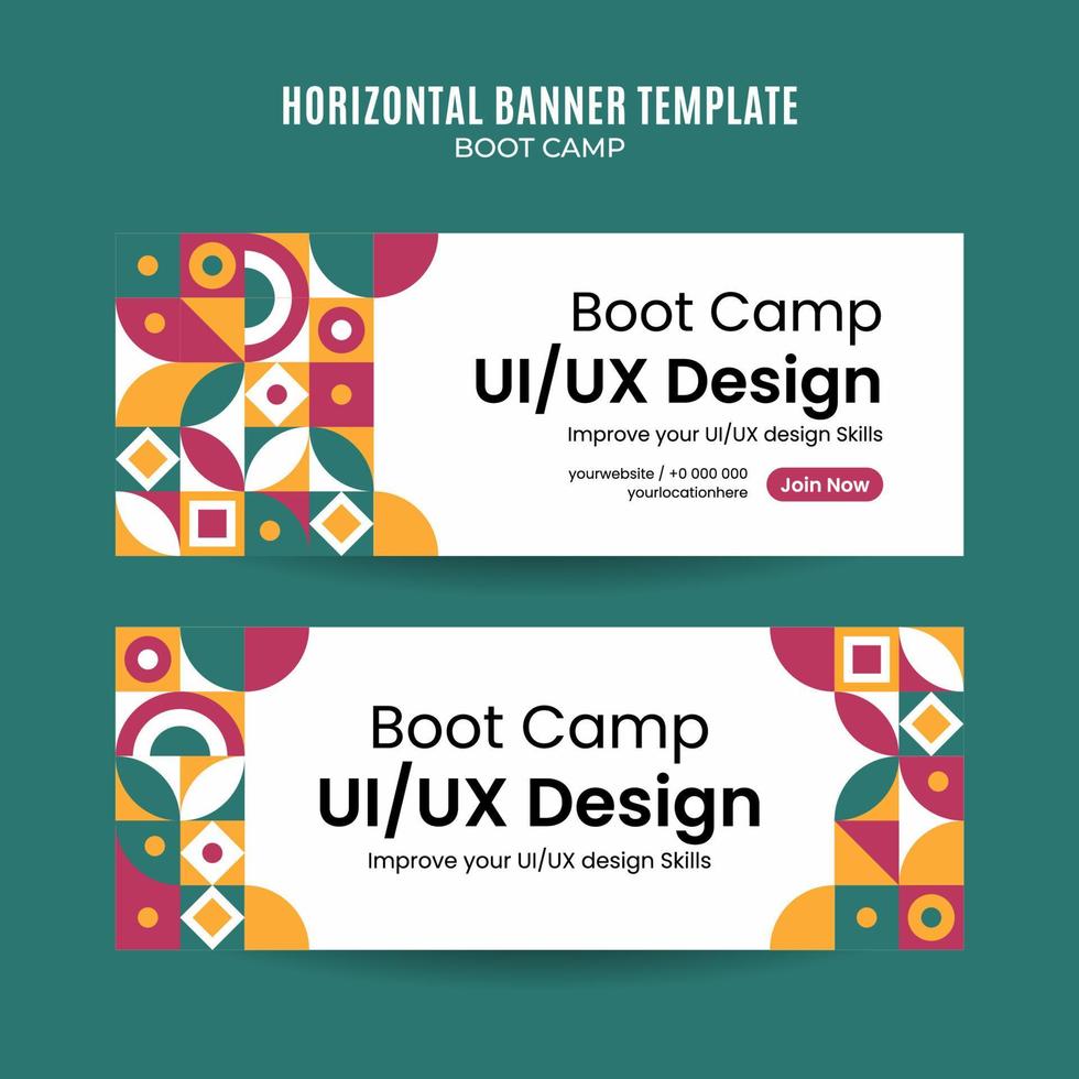 moderne geometrie - bootcamp-webbanner voor horizontale poster, banner, ruimte en achtergrond op sociale media vector