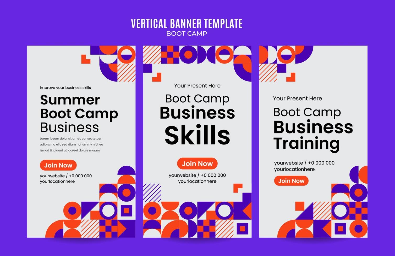 moderne geometrie - bootcamp-webbanner voor verticale poster, banner, ruimte en achtergrond op sociale media vector