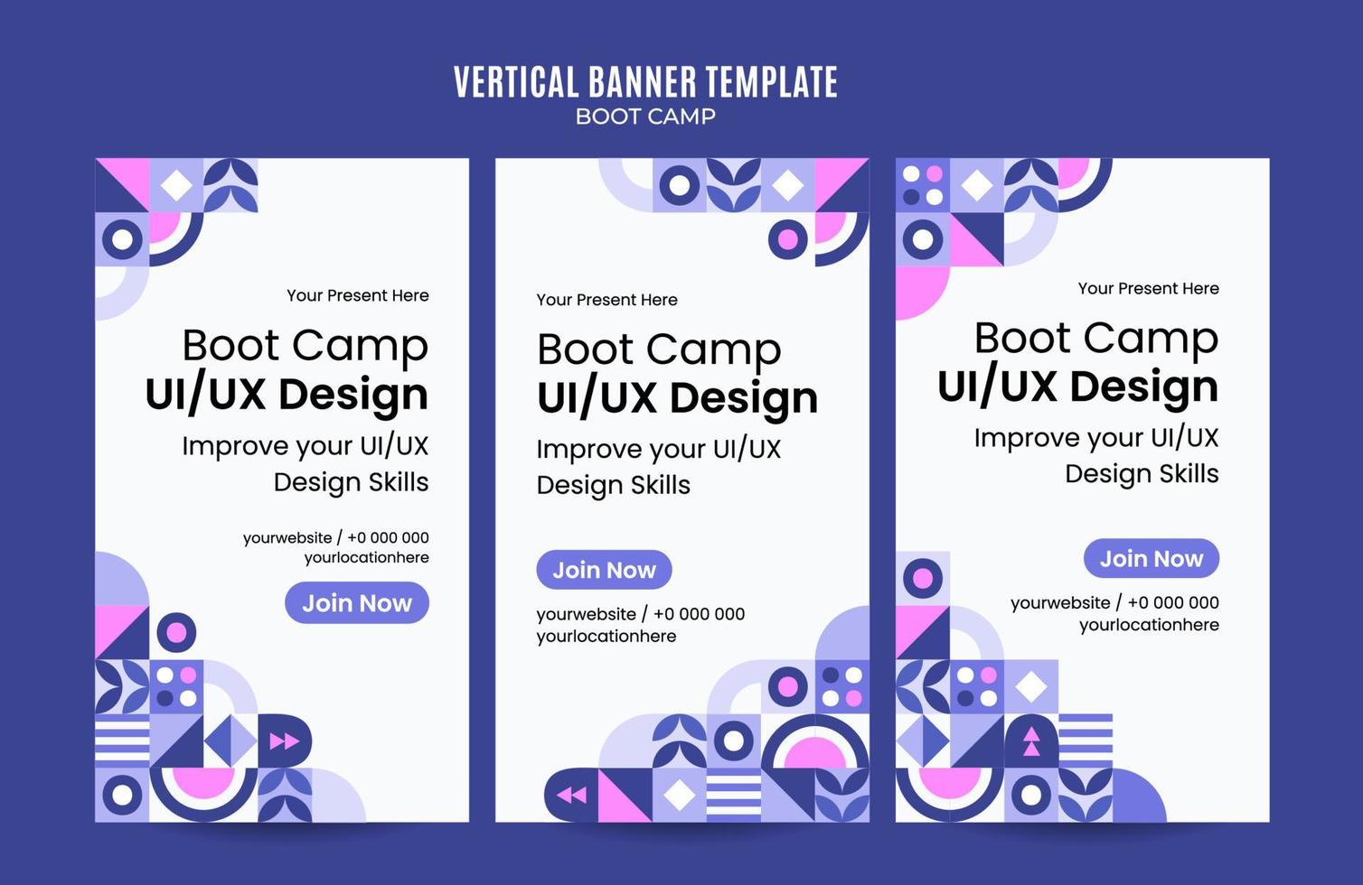 moderne geometrie - bootcamp-webbanner voor verticale poster, banner, ruimte en achtergrond op sociale media vector