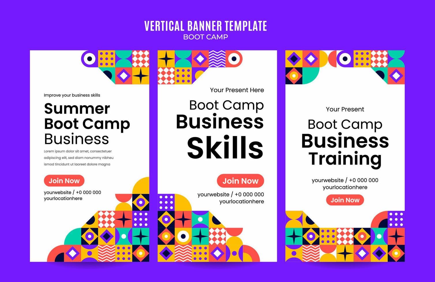 moderne geometrie - bootcamp-webbanner voor verticale poster, banner, ruimte en achtergrond op sociale media vector