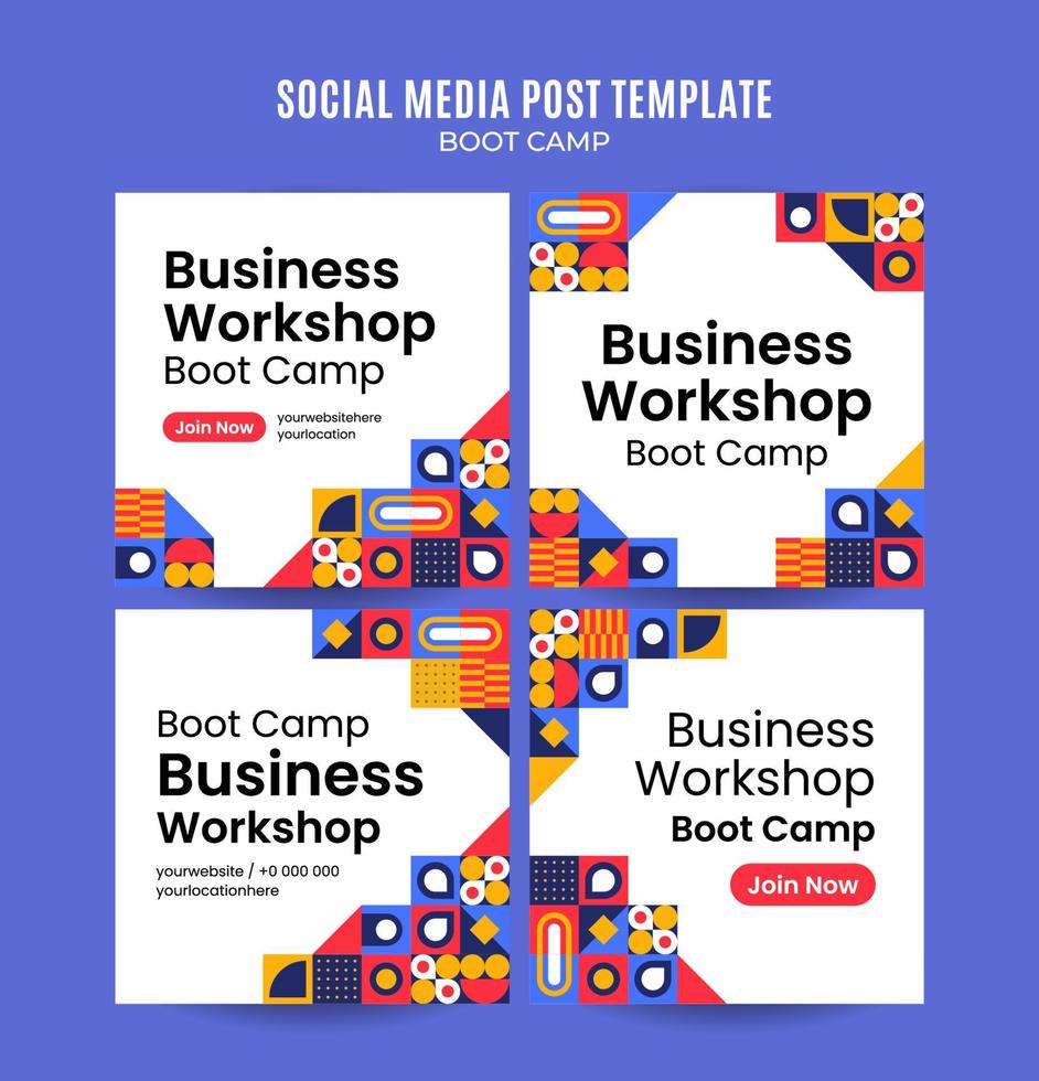 moderne geometrie - bootcamp-webbanner voor sociale media vierkante poster, banner, ruimtegebied en achtergrond vector