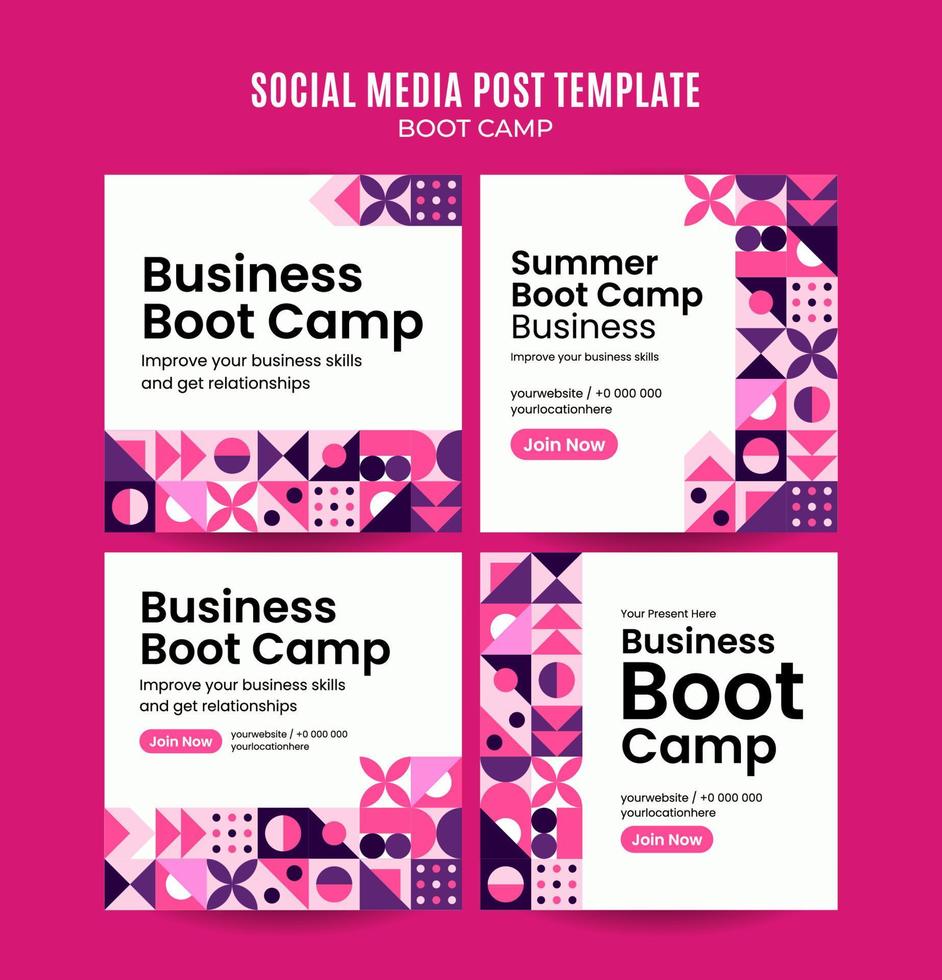 moderne geometrie - bootcamp-webbanner voor sociale media vierkante poster, banner, ruimtegebied en achtergrond vector