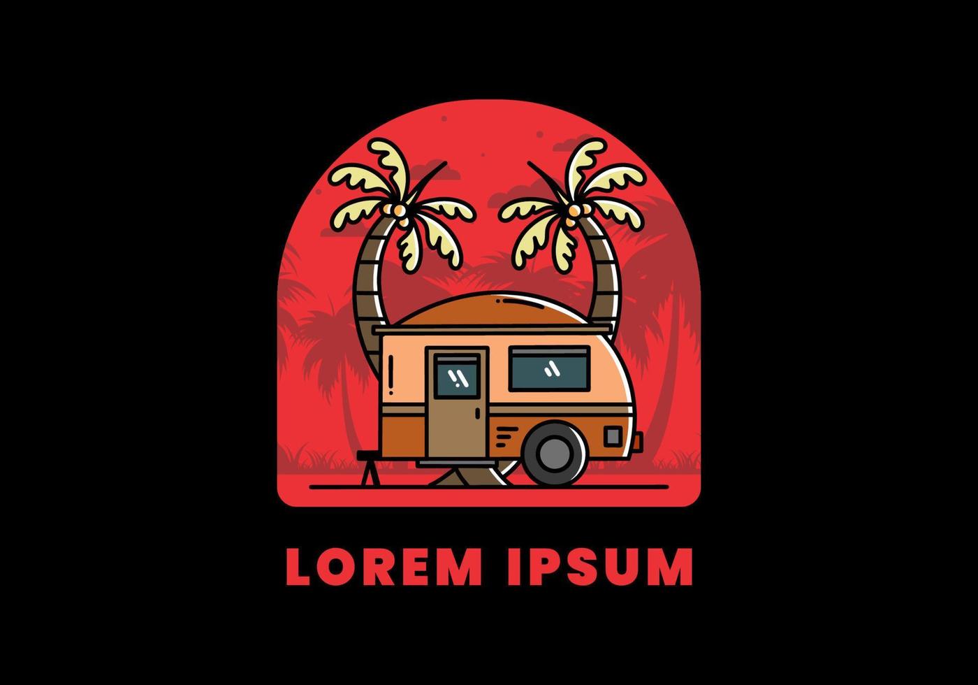 traan camper en kokospalm illustratie ontwerp vector