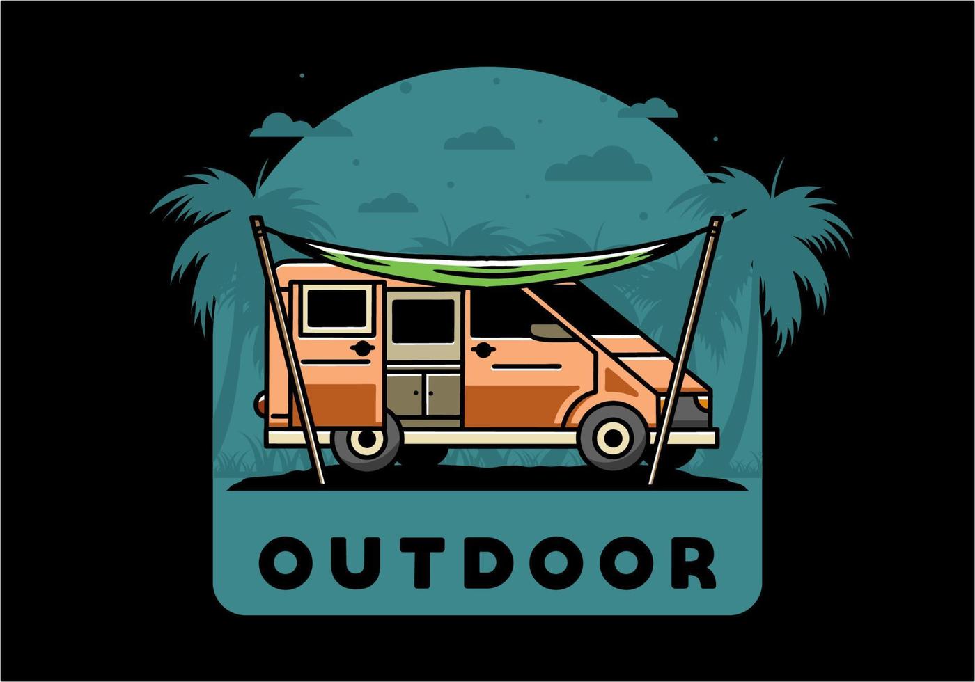 van camper en buitentent illustratie ontwerp vector