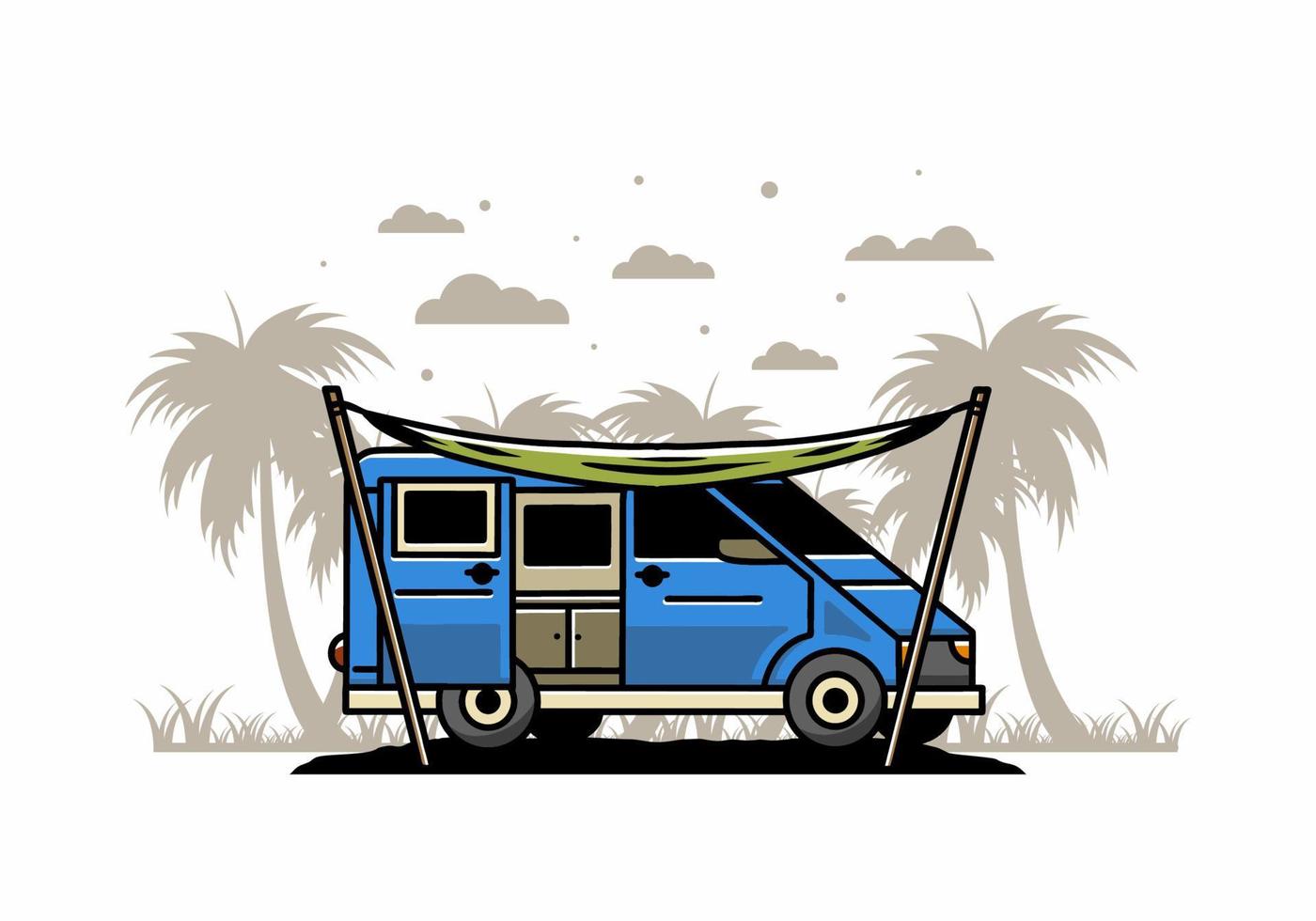 van camper en buitentent illustratie ontwerp vector