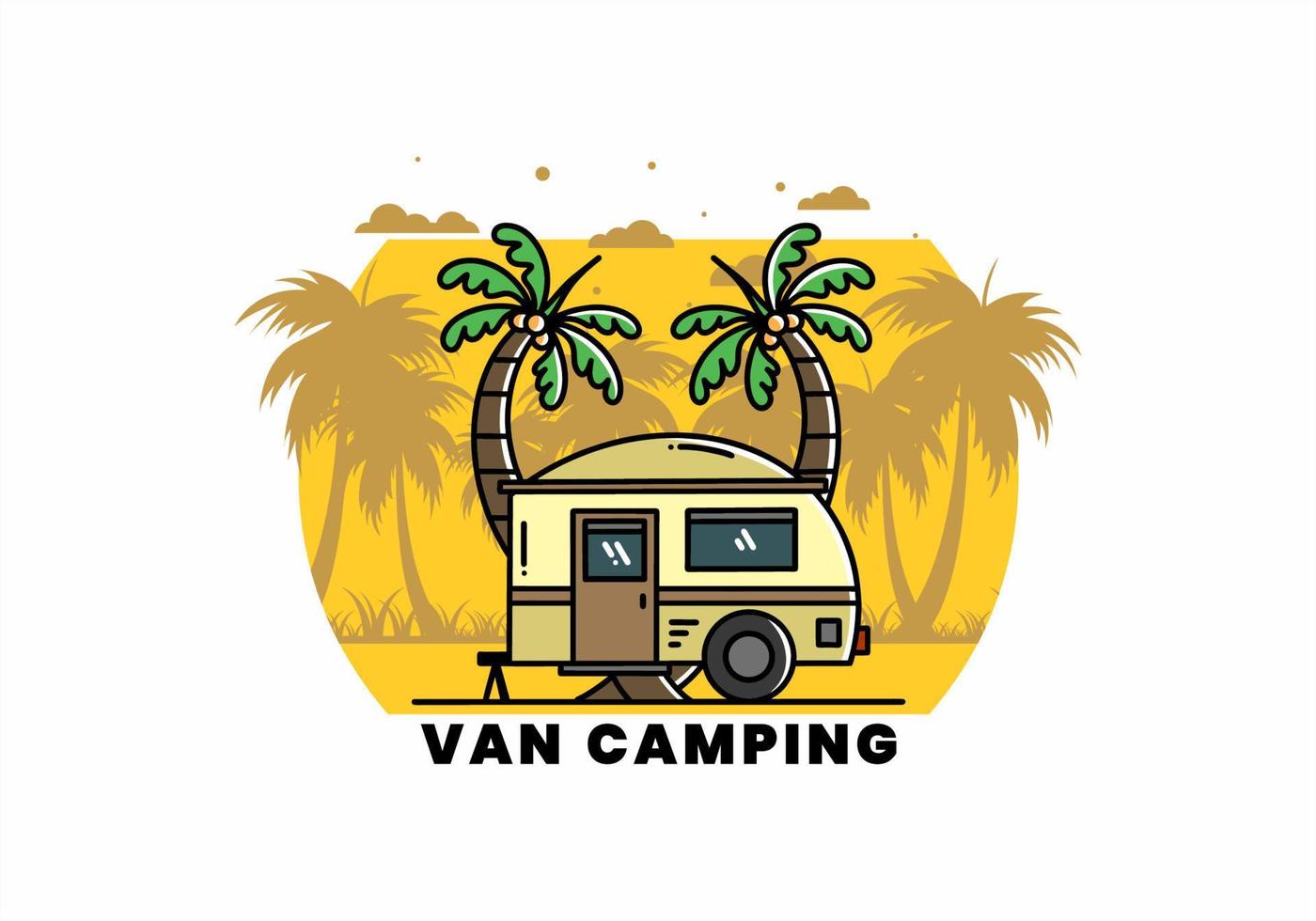 traan camper en kokospalm illustratie ontwerp vector