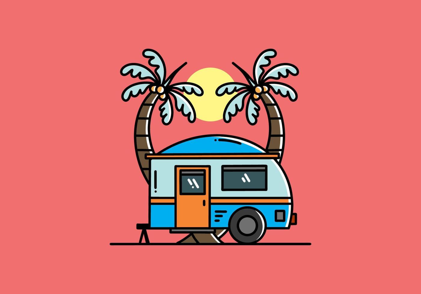 traan camper en kokospalm illustratie ontwerp vector