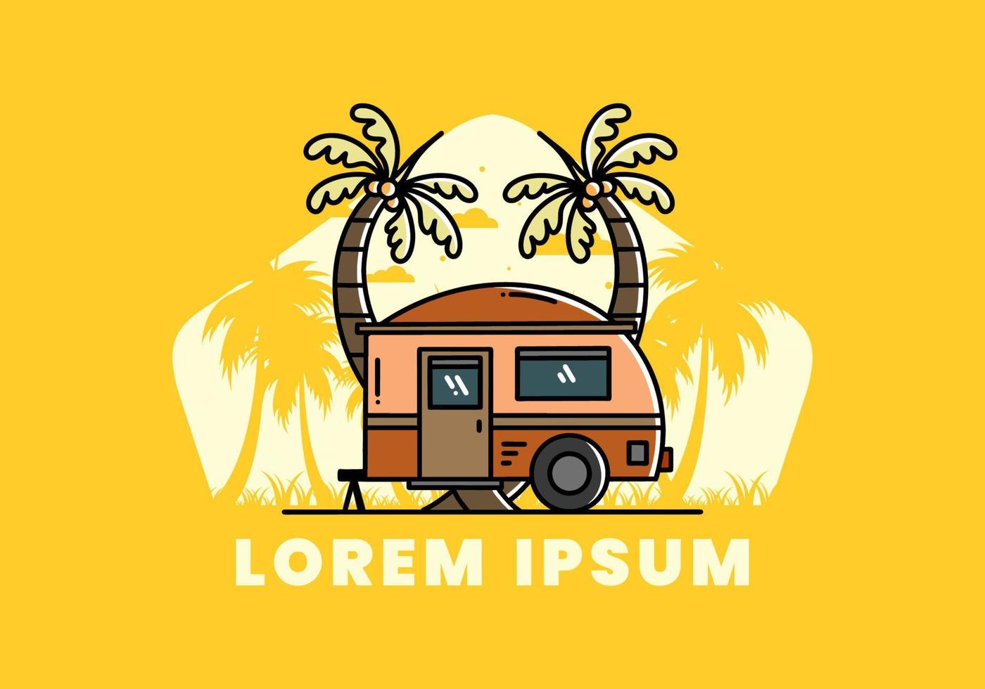 traan camper en kokospalm illustratie ontwerp vector