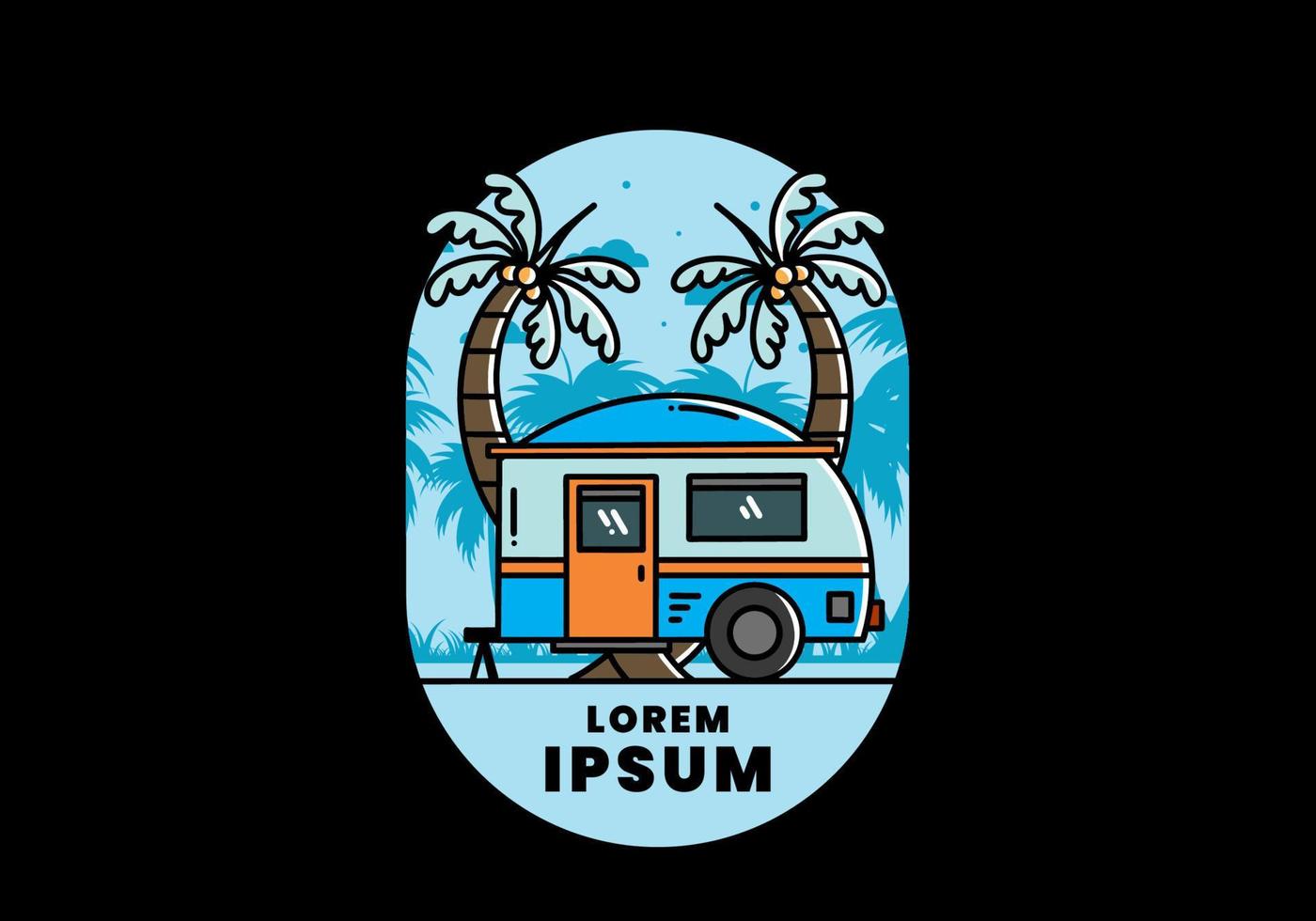 traan camper en kokospalm illustratie ontwerp vector