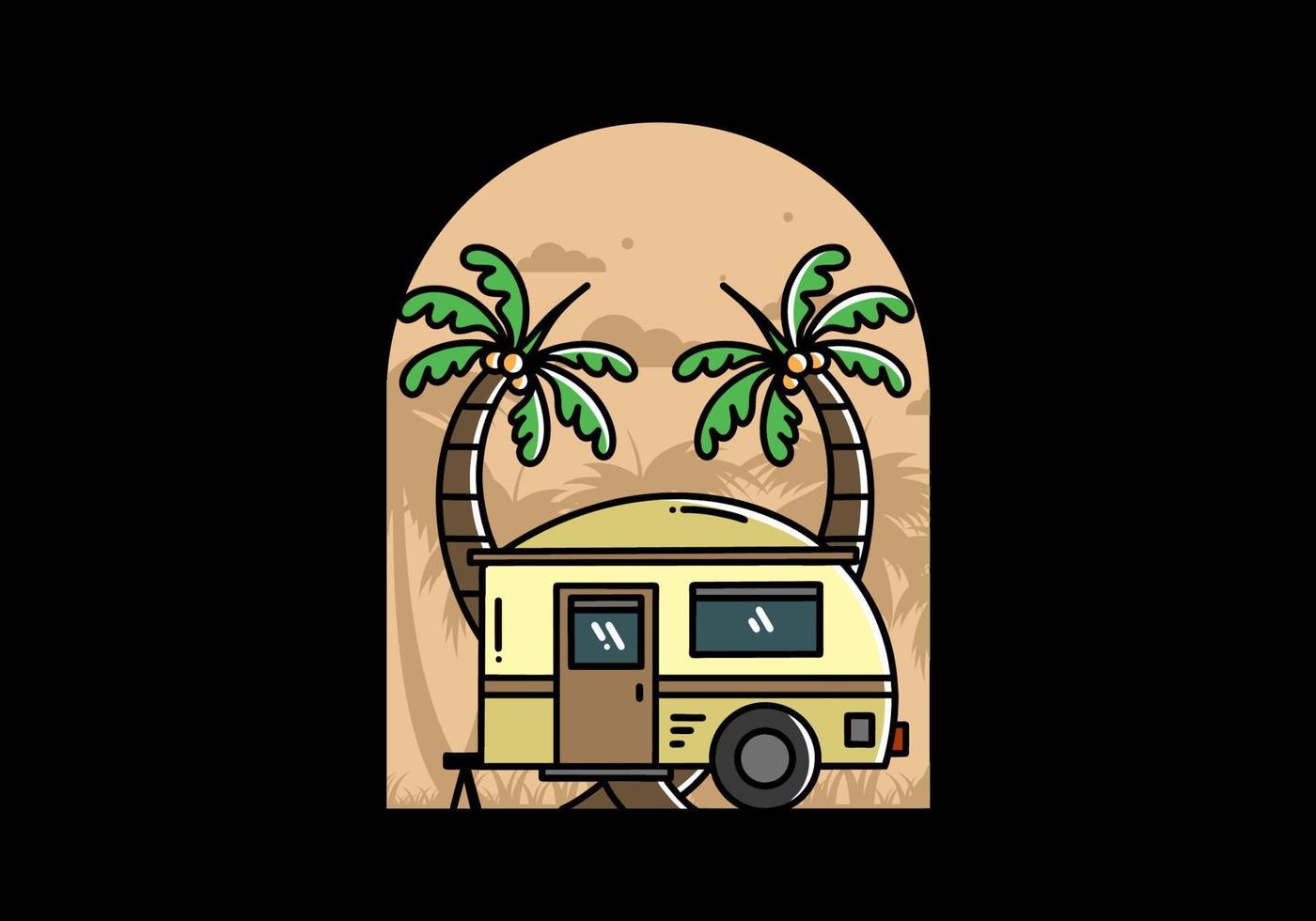 traan camper en kokospalm illustratie ontwerp vector