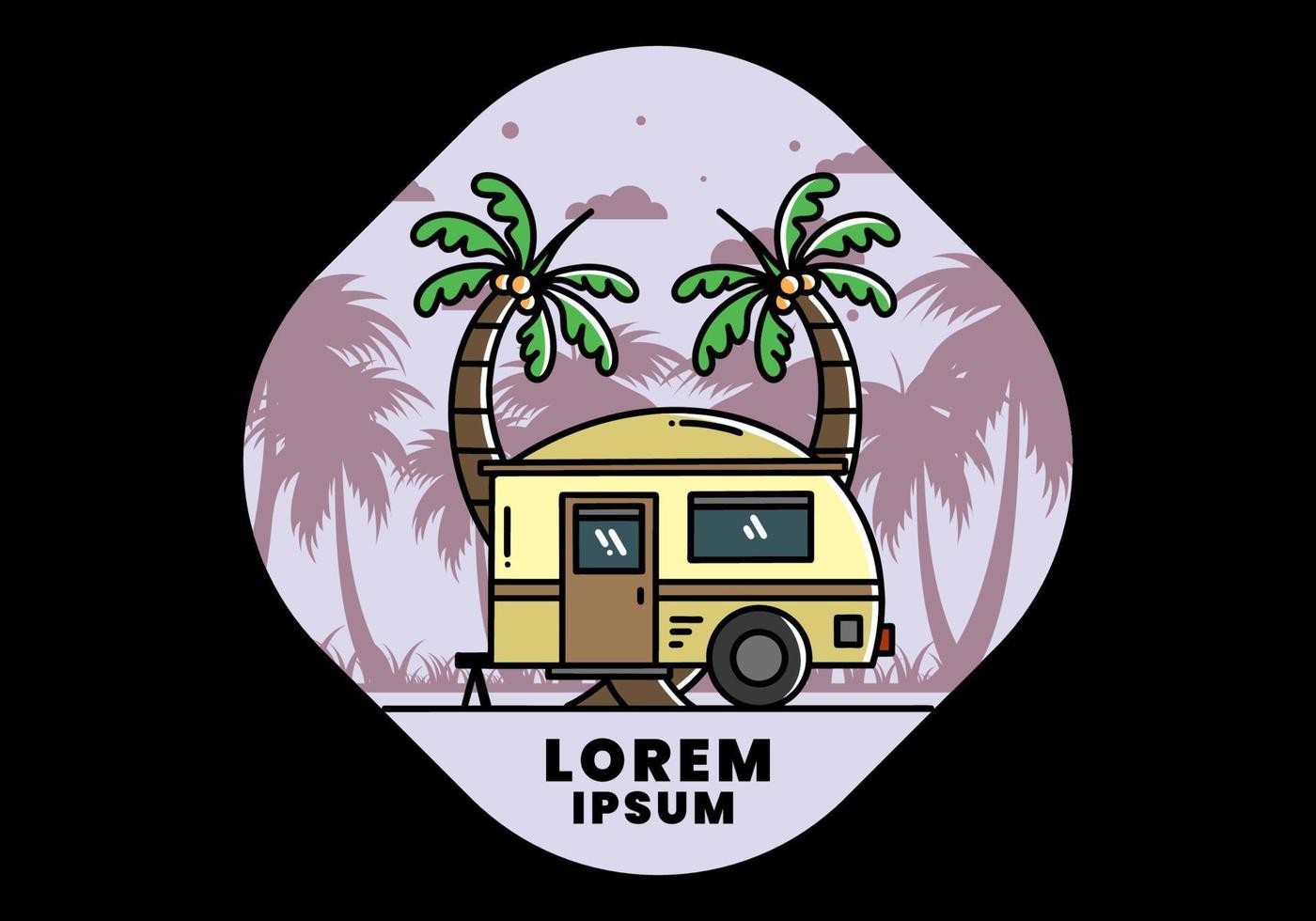 traan camper en kokospalm illustratie ontwerp vector