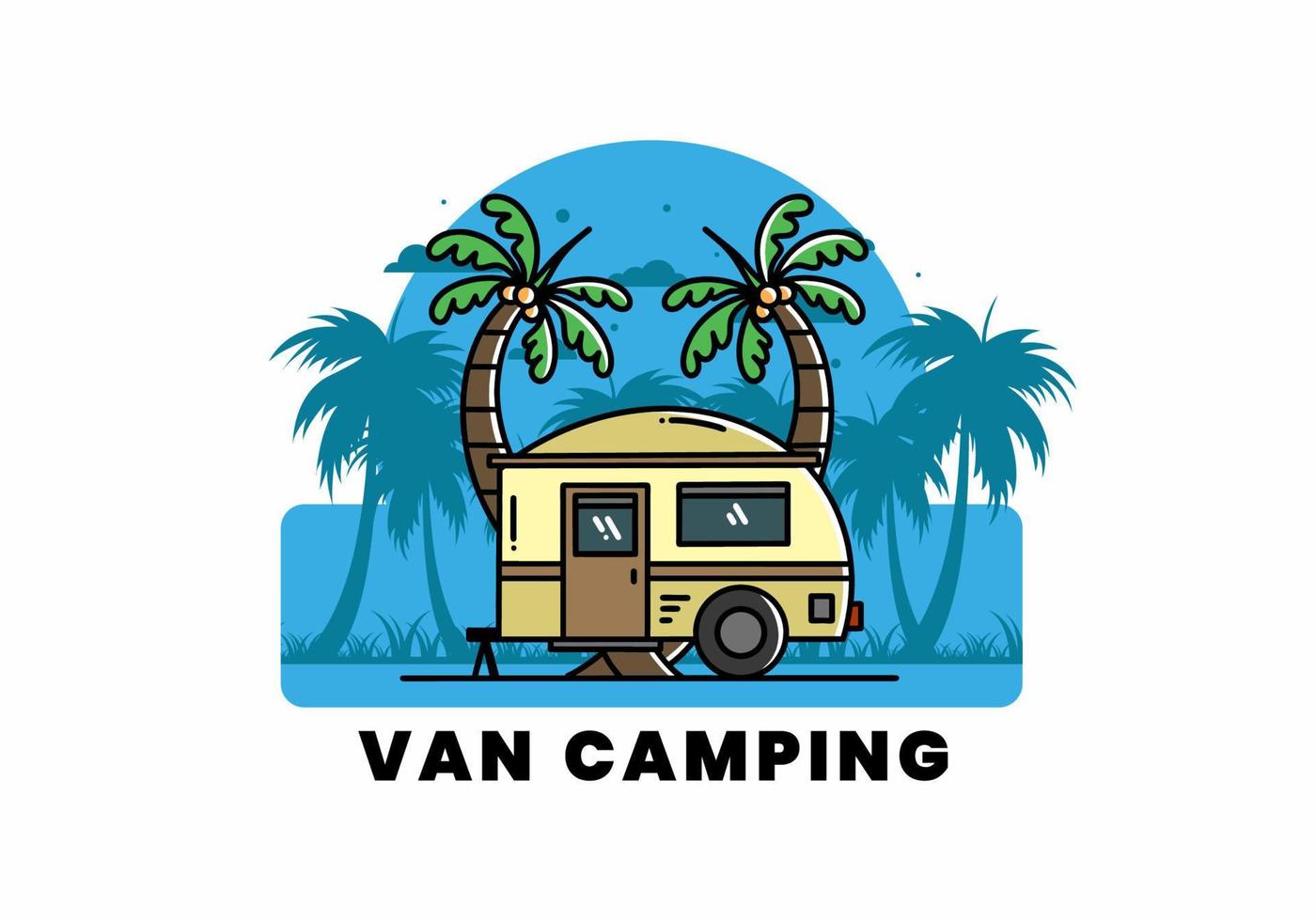 traan camper en kokospalm illustratie ontwerp vector