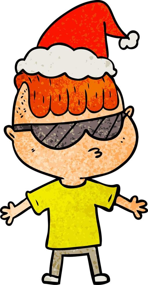 getextureerde cartoon van een jongen die een zonnebril draagt met een kerstmuts? vector