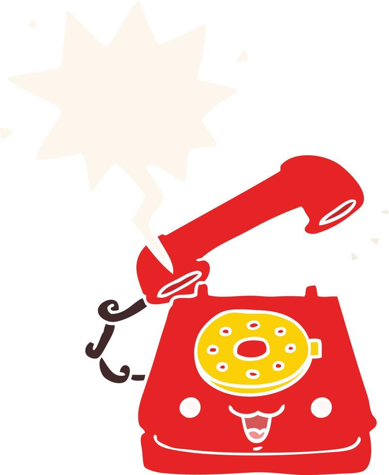 schattige cartoon telefoon en tekstballon in retro stijl vector