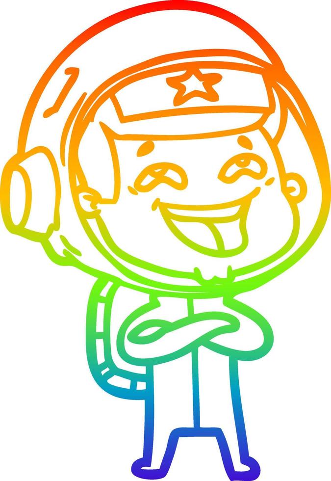regenbooggradiënt lijntekening cartoon lachende astronaut vector