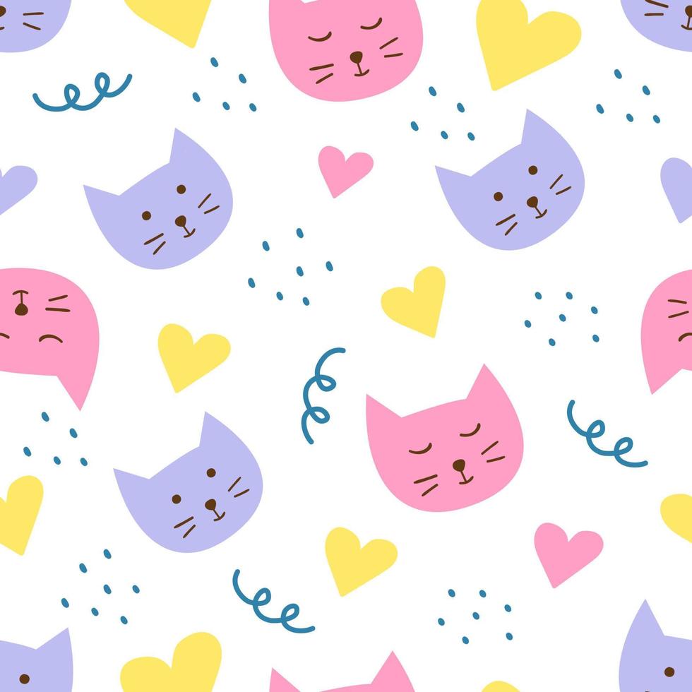 naadloos patroon met kattenhoofd in krabbelstijl. schattige vectorillustratie met kattengezichten. babybehang of kleding, een dierenwinkelontwerp vector