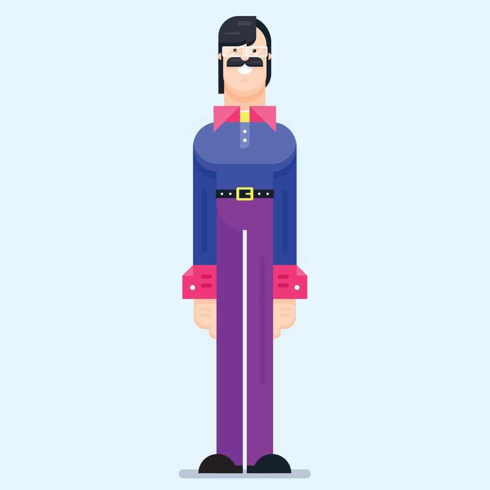 snor man in casual kleding met een bril. plat ontwerp mannelijk karakter in staande pose, vectorillustratie vector