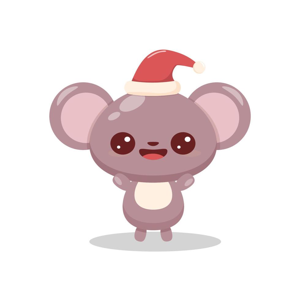 schattig vector dier voor kerstkaarten. kleine muis met rode hoed. vectorillustratie. karakter dier